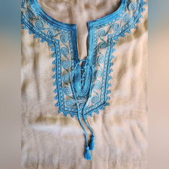 Calypso Saint Barth St. Barth silk beach cover-up 0 S M aqua yellow beachy VGUC - Picture 8 of 15